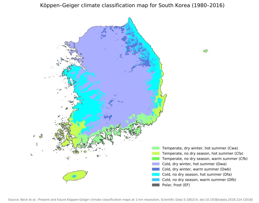 Carte climatique de la Corée du Sud.