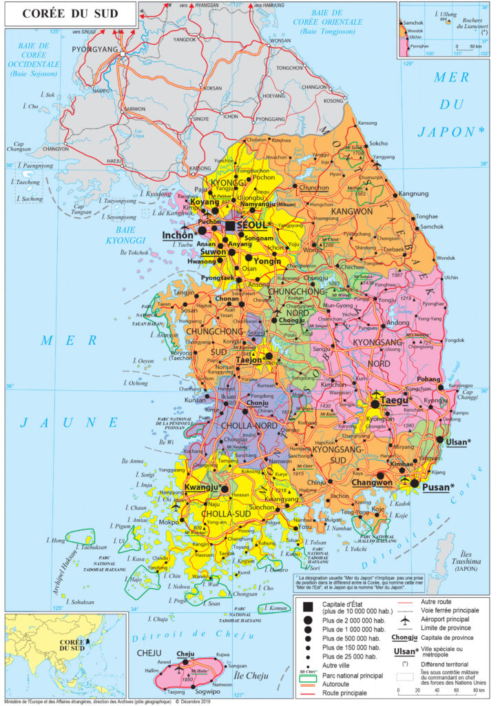 Carte politique de la Corée du Sud.