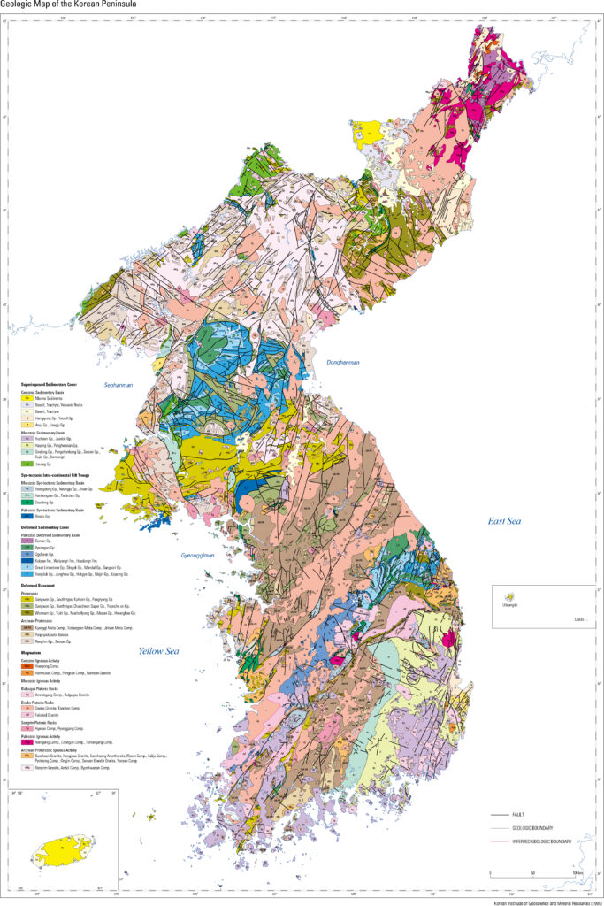 Carte géologique de la péninsule coréenne.