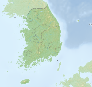 Carte physique vierge de la Corée du Sud.