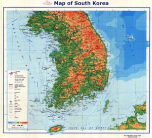 Carte topographique de la Corée du Sud.