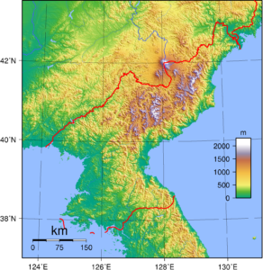 Carte d'altitude de la Corée du Nord.