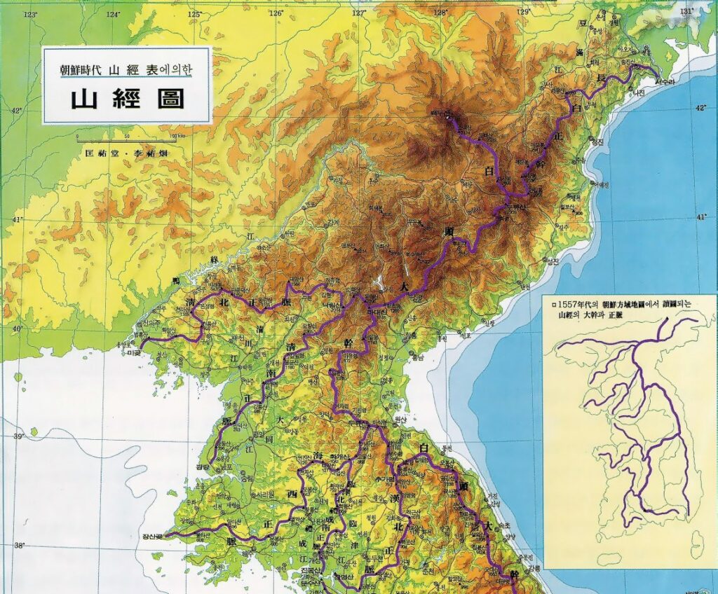 Carte physique de la Corée du Nord.