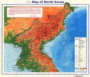 Carte topographique de la Corée du Nord.