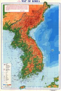 Carte topographique de la péninsule coréenne.