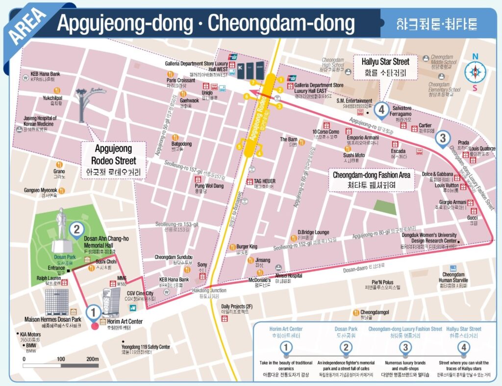 Carte d'Apgujeong-dong et Cheongdam-dong.