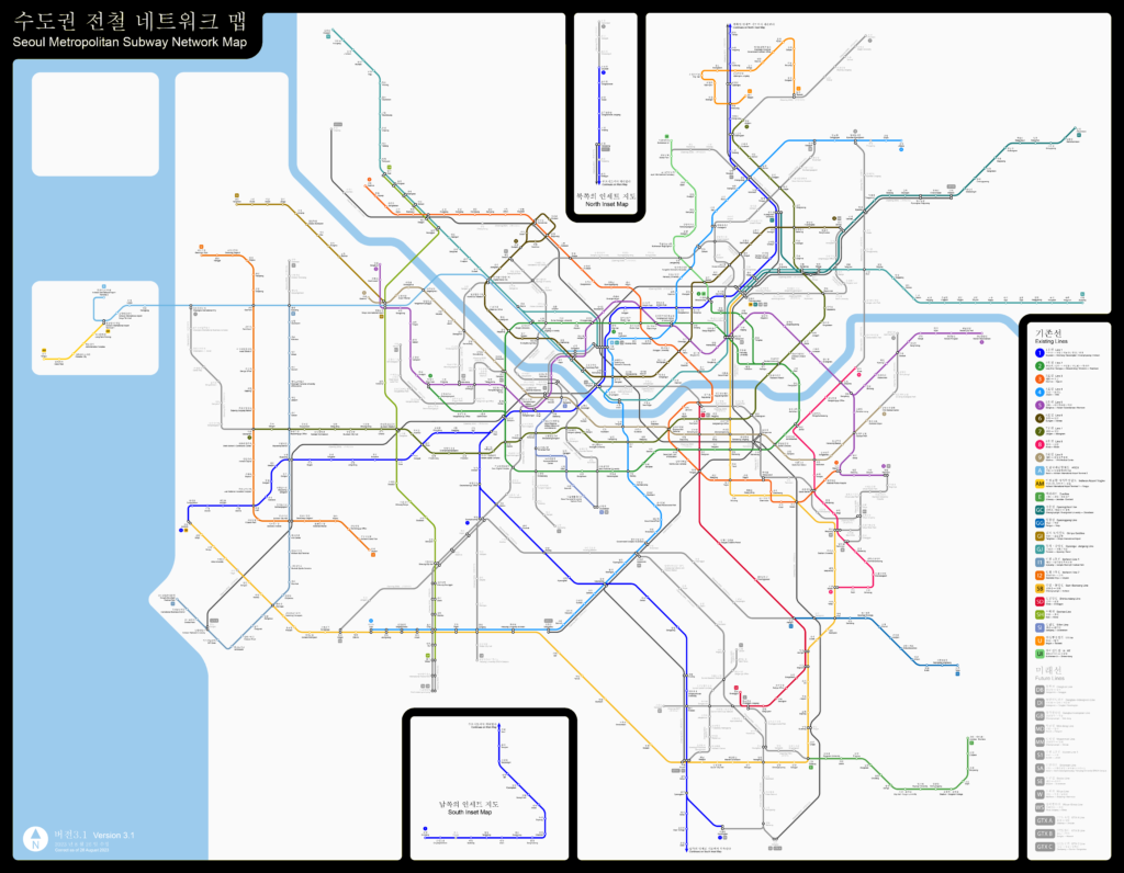 Carte du réseau de métro métropolitain de Séoul.