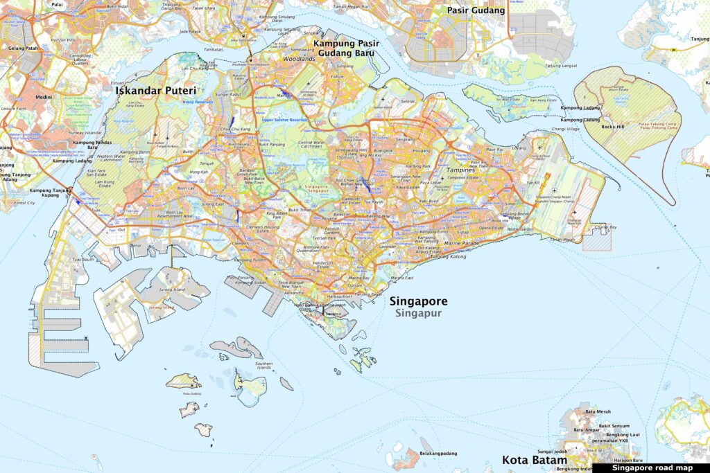 Carte routière de Singapour.