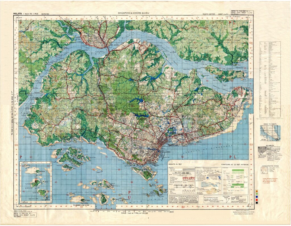 Carte topographique de Singapour de 1945.