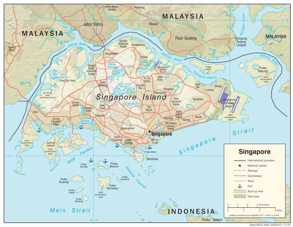 Carte physique de Singapour.