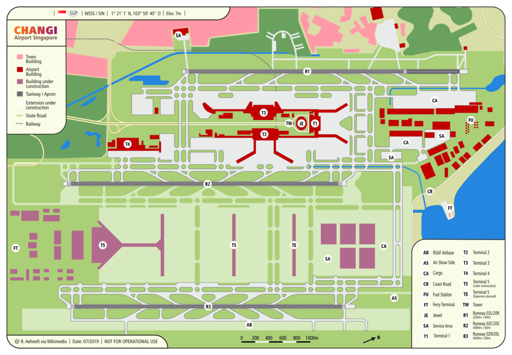 Plan de l'aéroport Changi de Singapour.