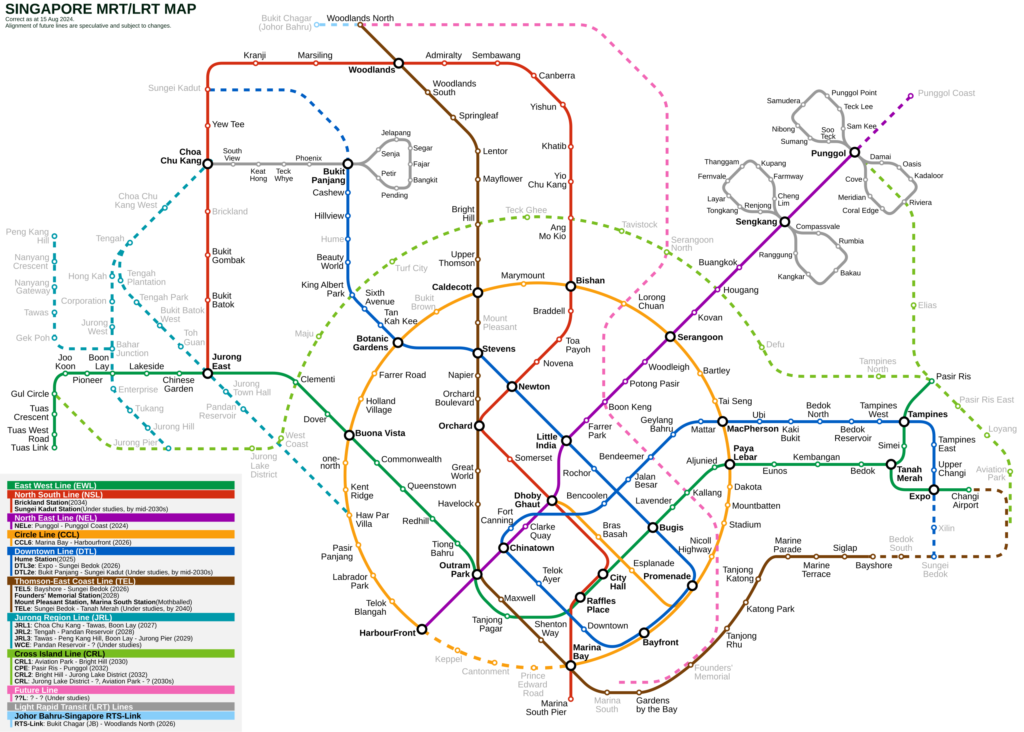 Schéma du réseau de Métro de Singapour.