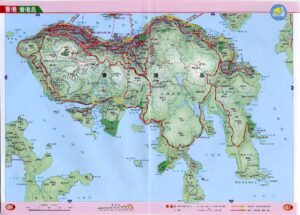 Carte routière et physique de l'île de Hong Kong.