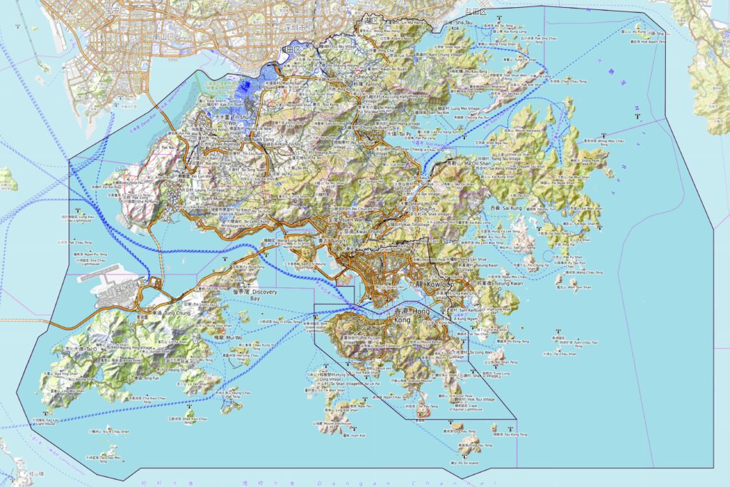 Carte physique de Hong Kong.