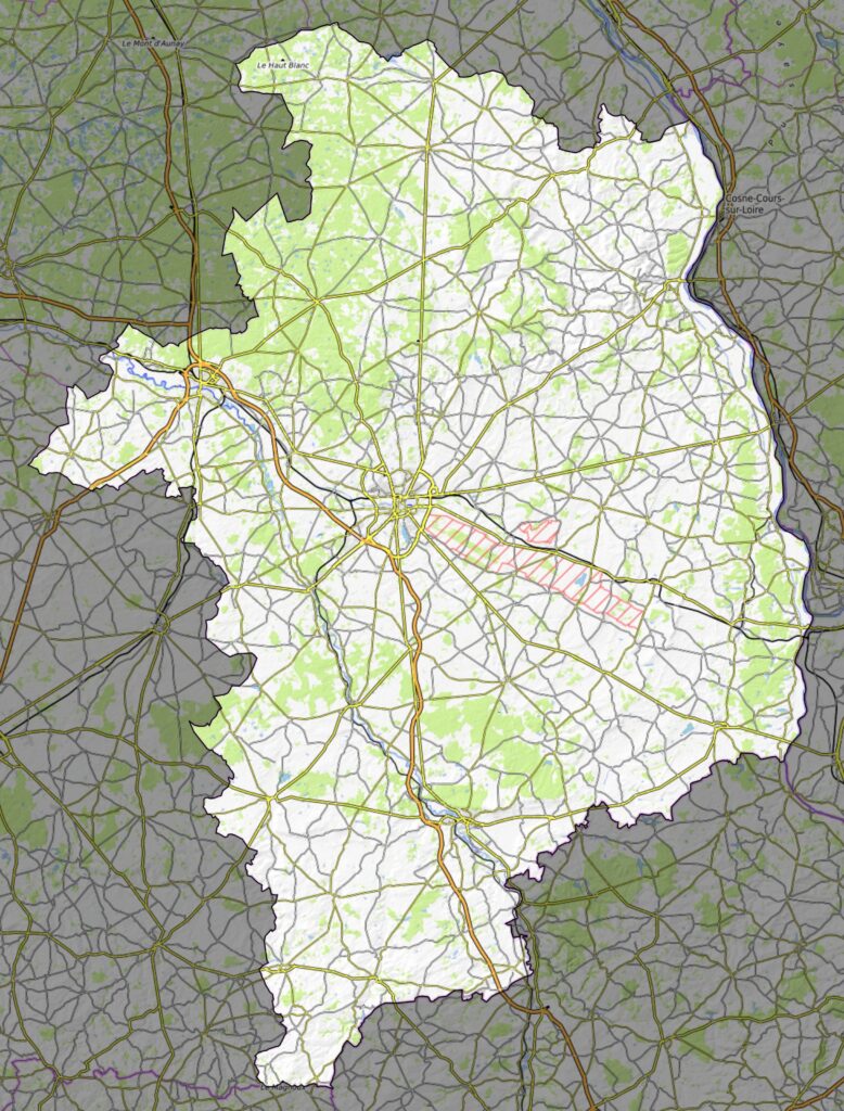 Carte physique du département du Cher.