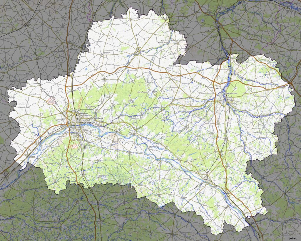 Carte physique du département du Loiret.