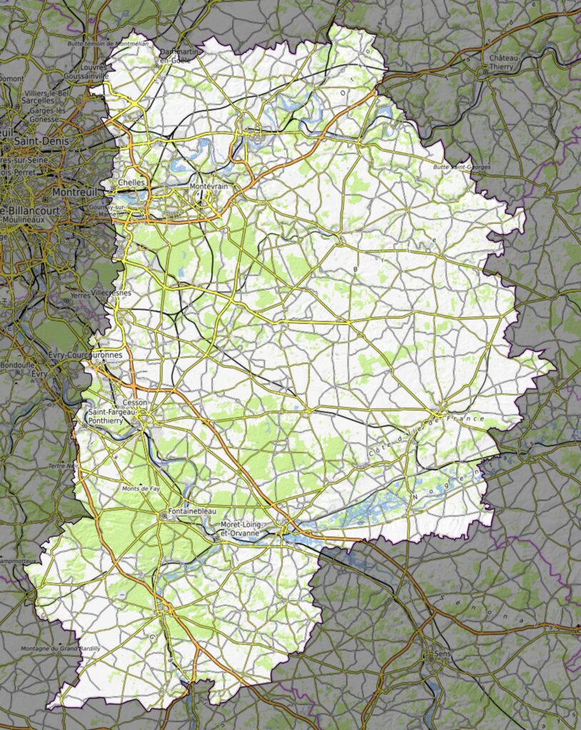 Carte physique du département de Seine-et-Marne.