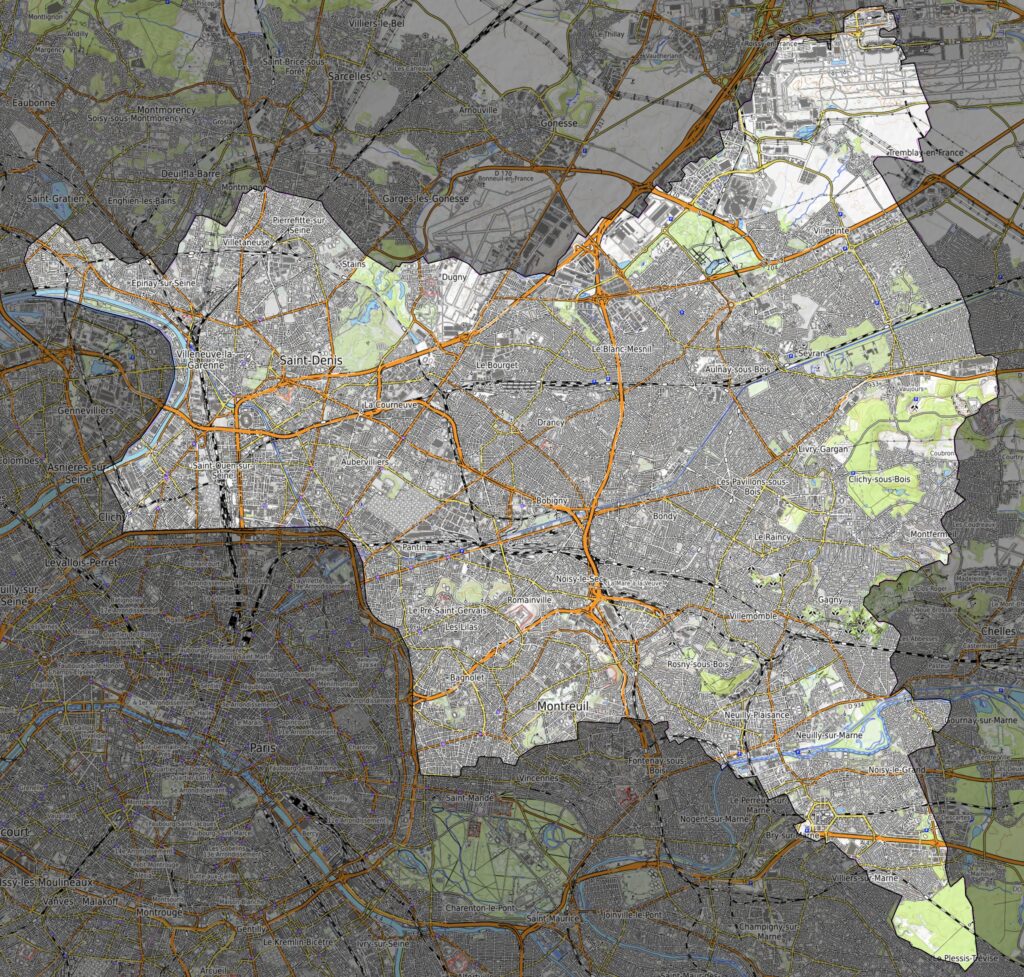 Carte physique du département de la Seine-Saint-Denis.