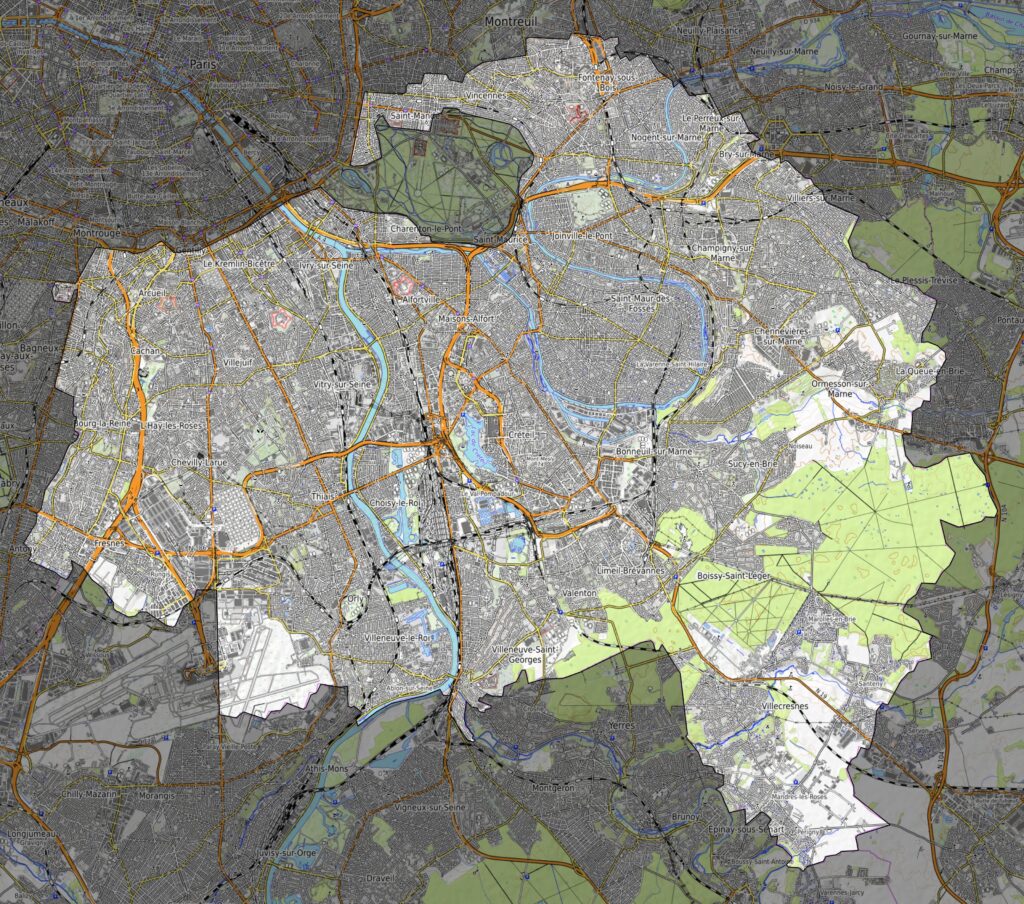 Carte physique du département du Val-de-Marne.