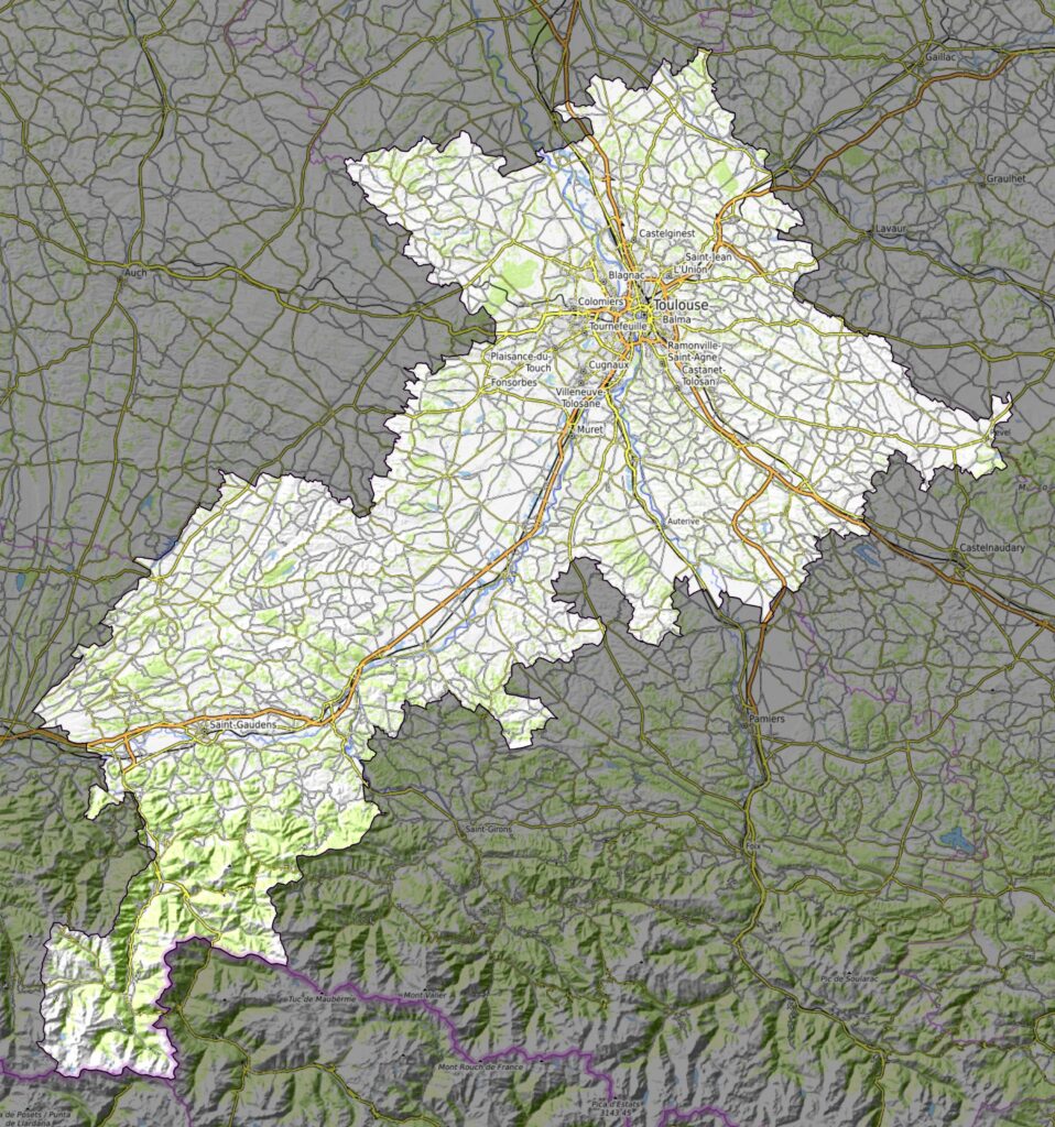 Carte physique du département de la Haute-Garonne