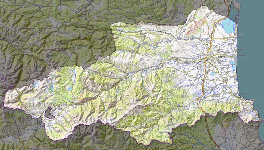 Carte physique du département des Pyrénées-Orientales