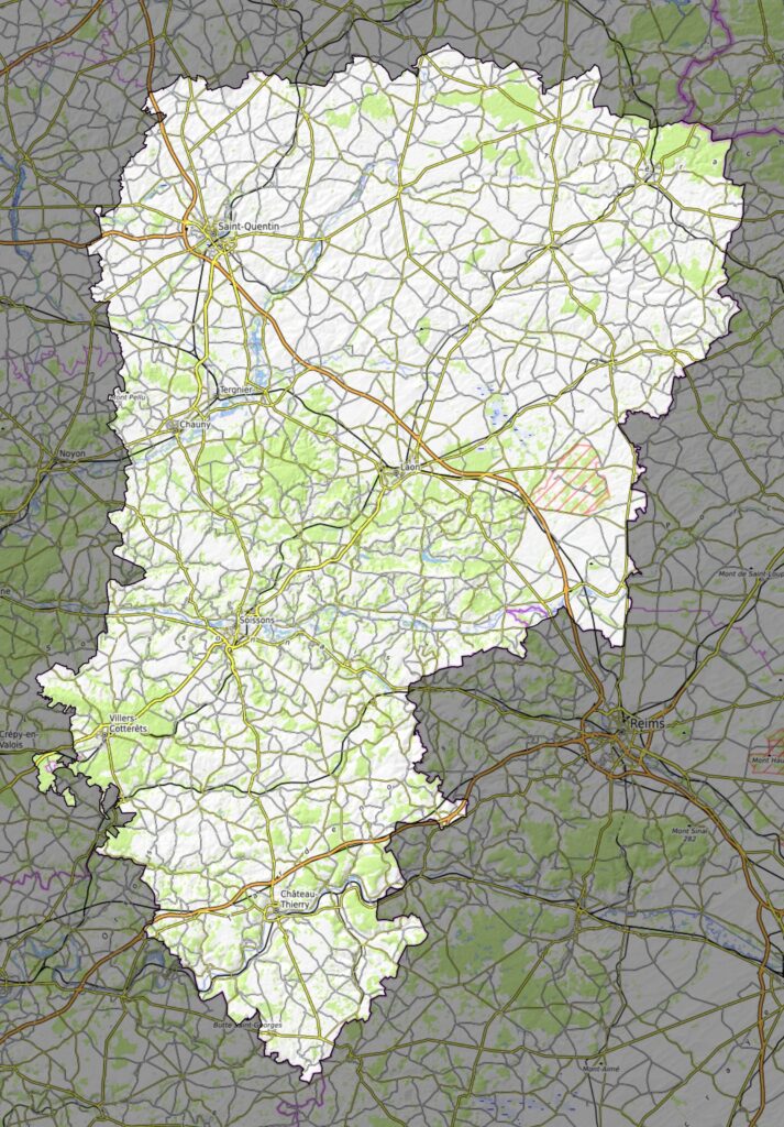 Carte physique du département de l’Aisne.