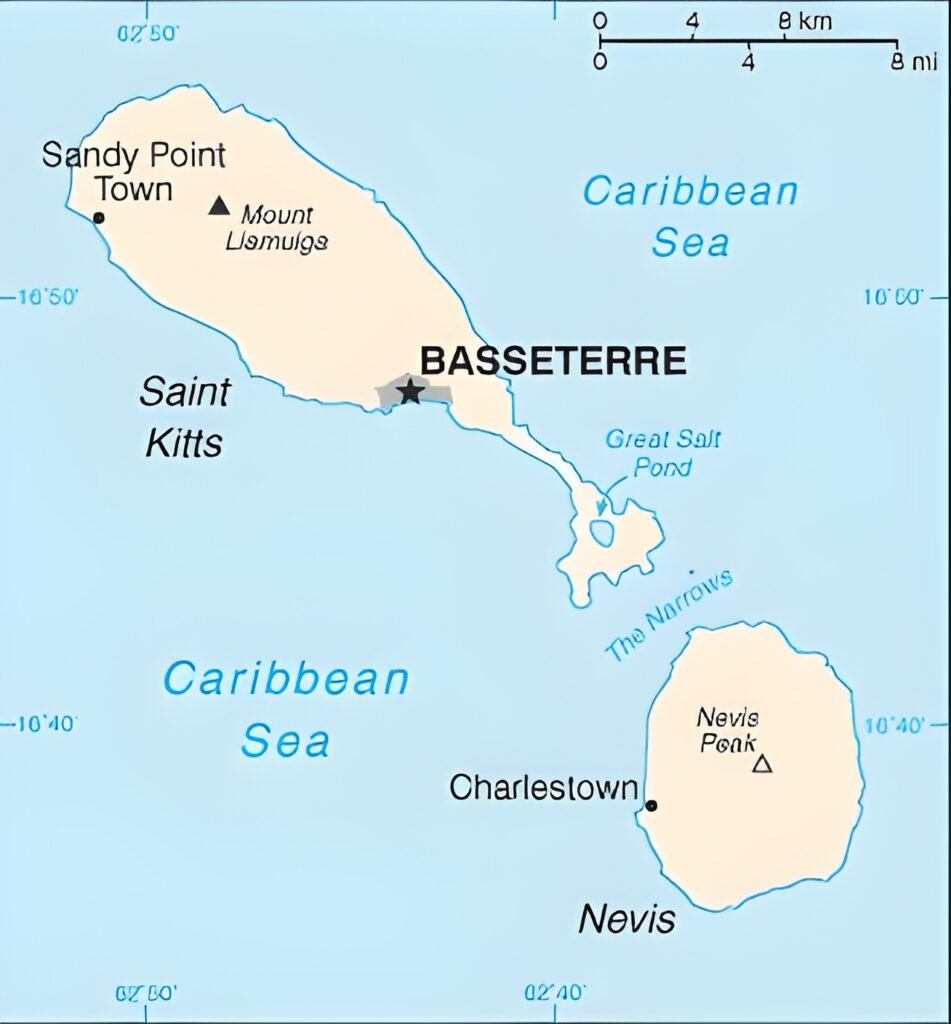 Carte des principales îles de Saint-Christophe-et-Niévès