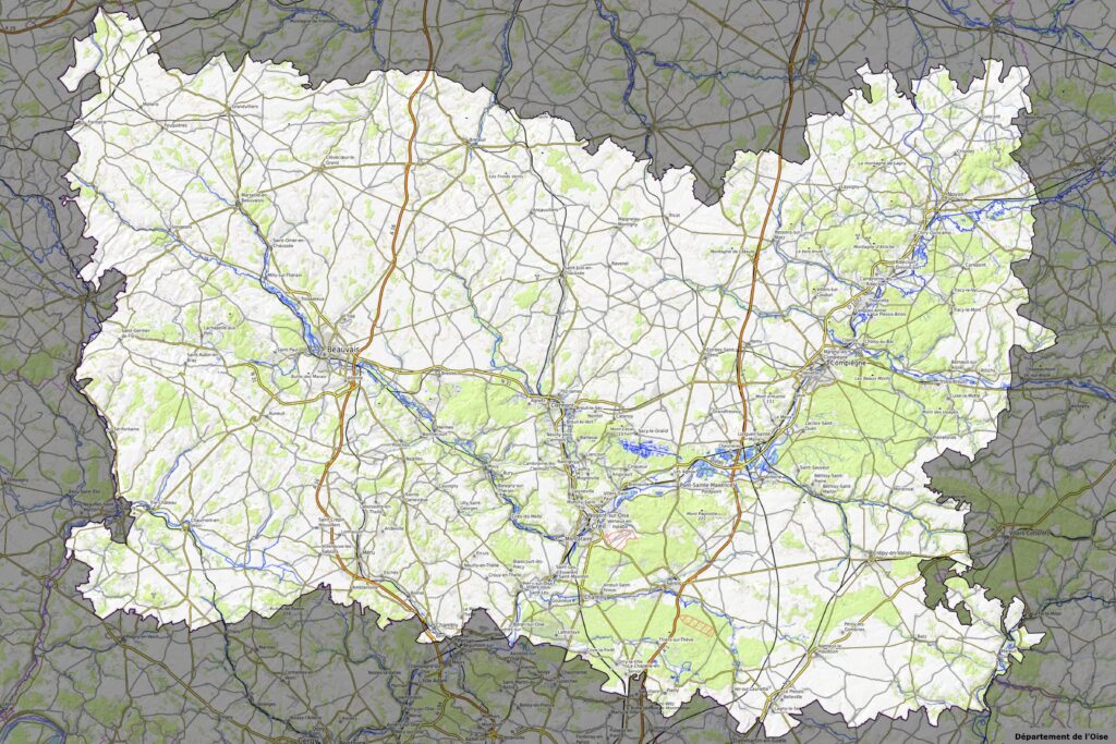 Carte physique du département de l’Oise.