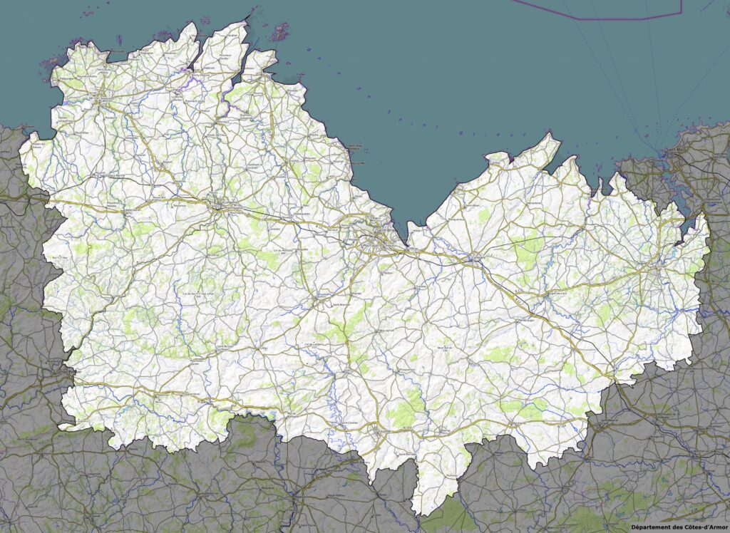 Carte physique du département des Côtes-d'Armor.