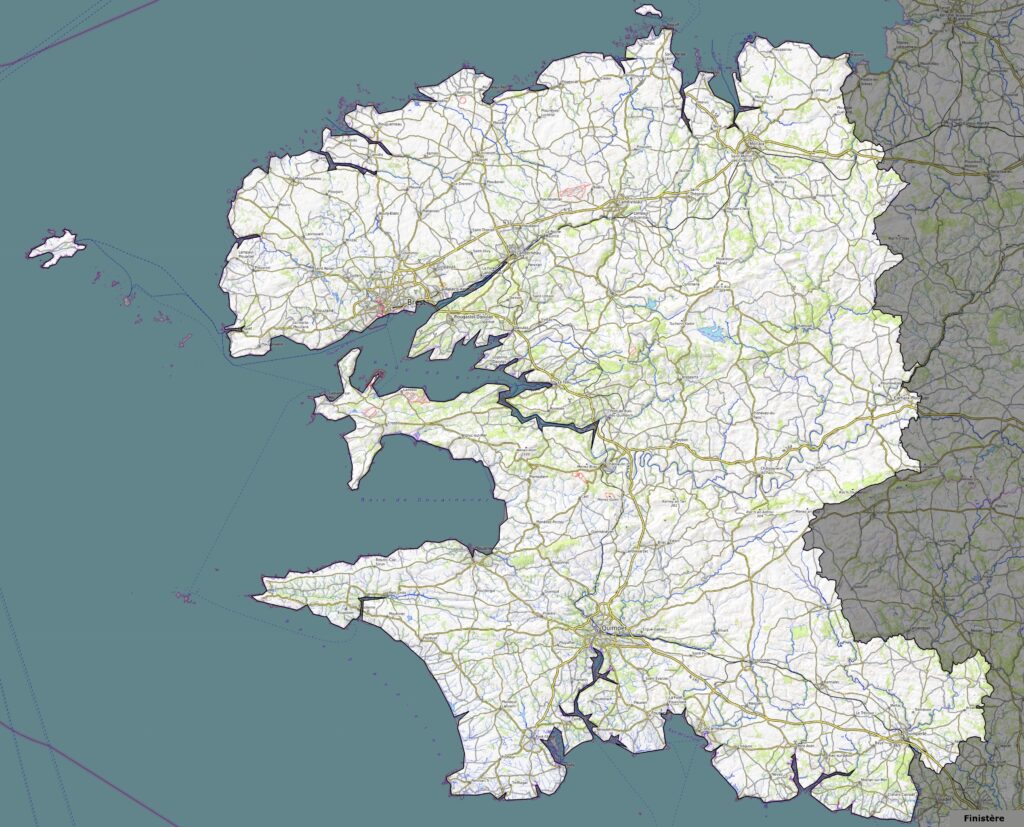 Carte physique du département du Finistère.