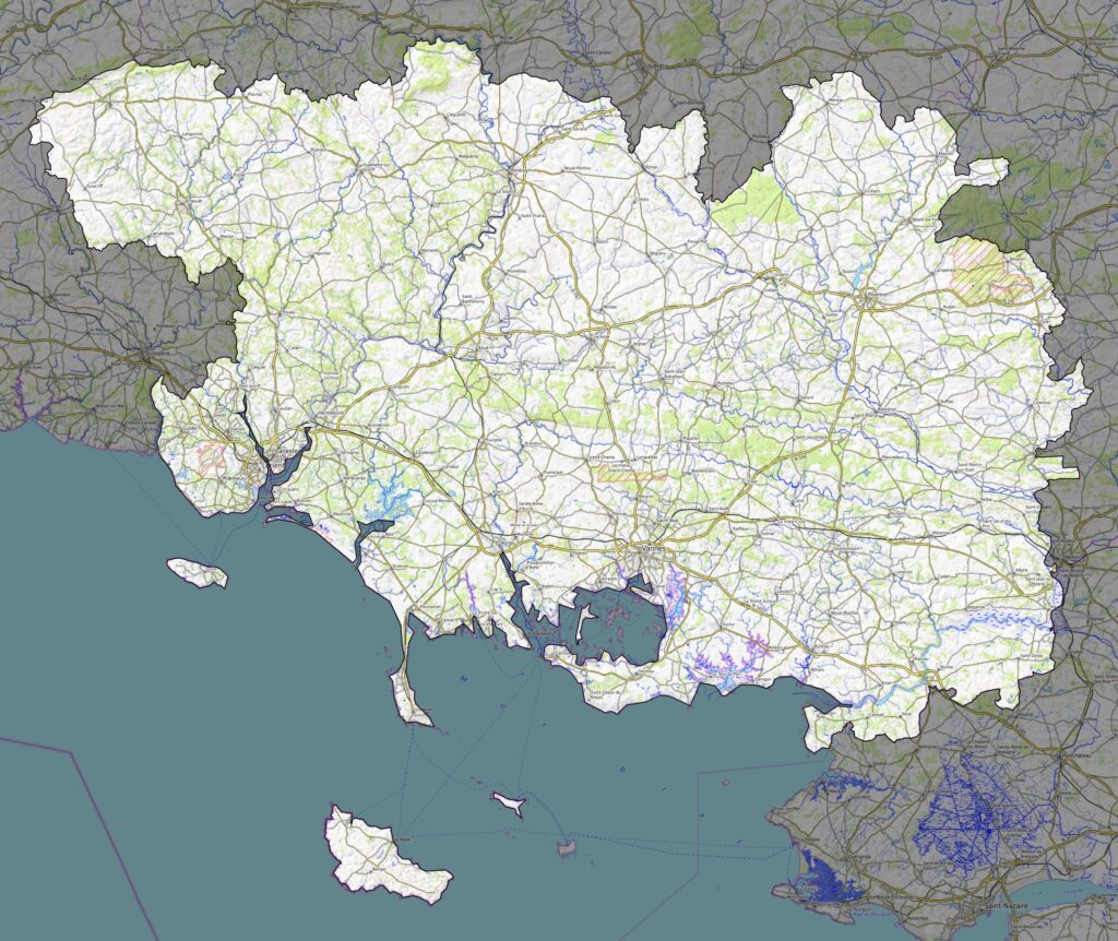 Carte physique du département du Morbihan.