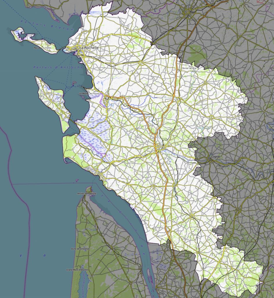 Carte physique du département de la Charente-Maritime.