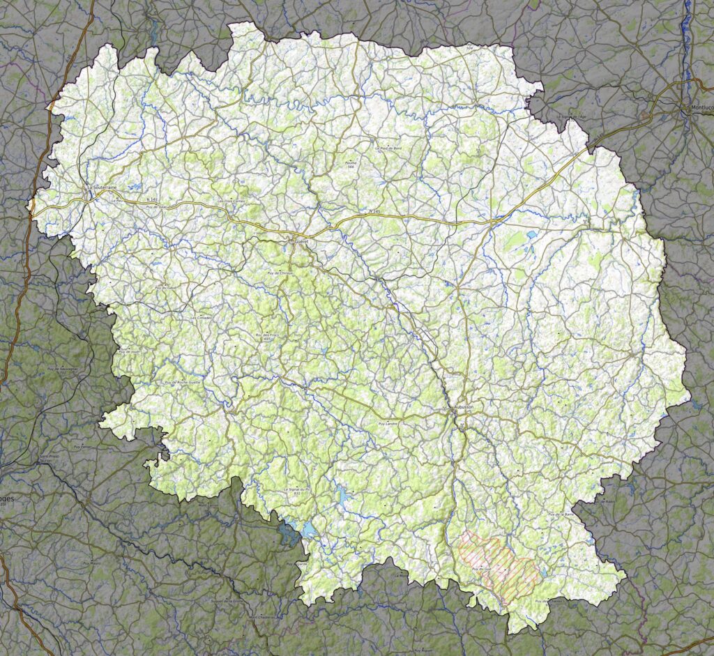 Carte physique du département de la Creuse.