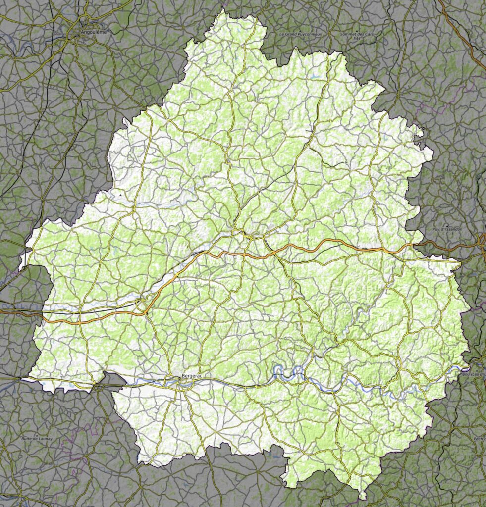 Carte physique du département de la Dordogne.