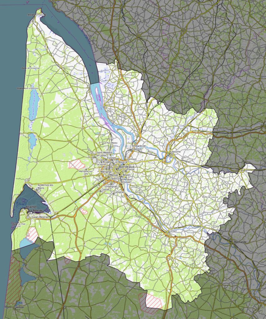 Carte physique du département de la Gironde.