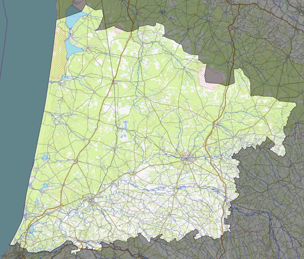 Carte physique du département des Landes.