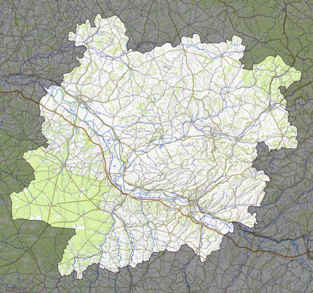 Carte physique du département de Lot-et-Garonne.