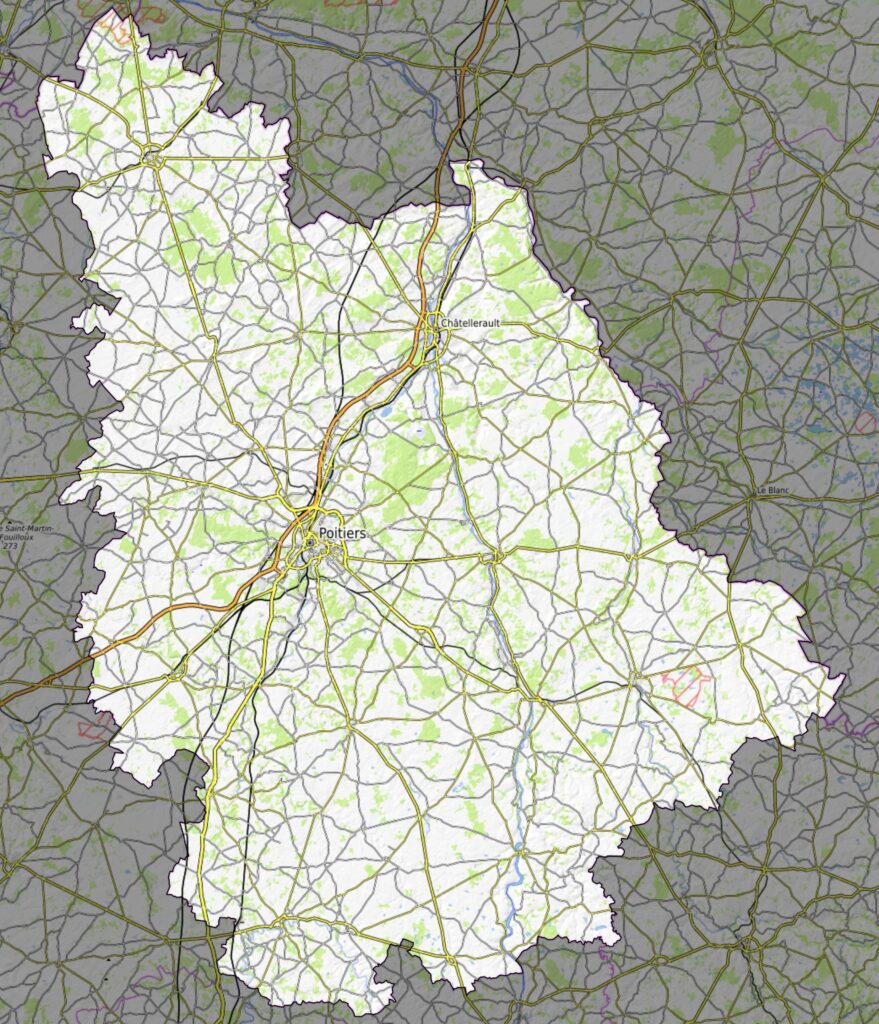 Carte physique du département de la Vienne.