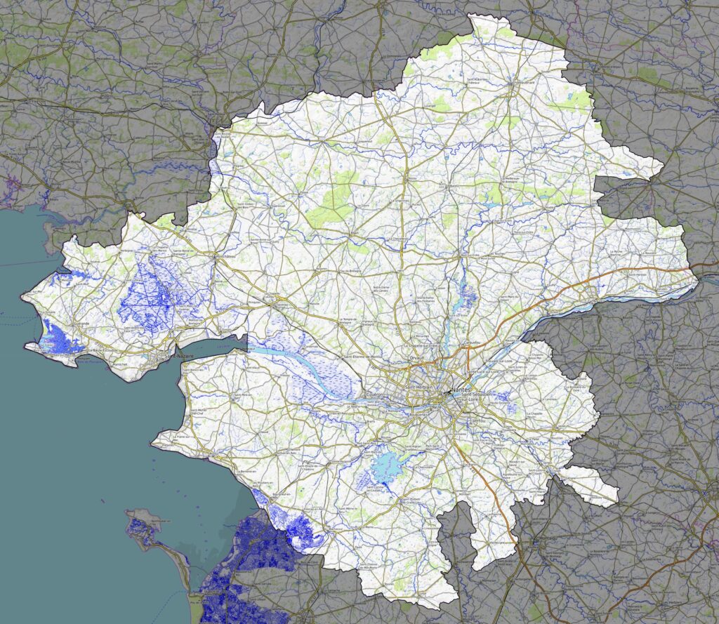 Carte physique du département de la Loire-Atlantique.