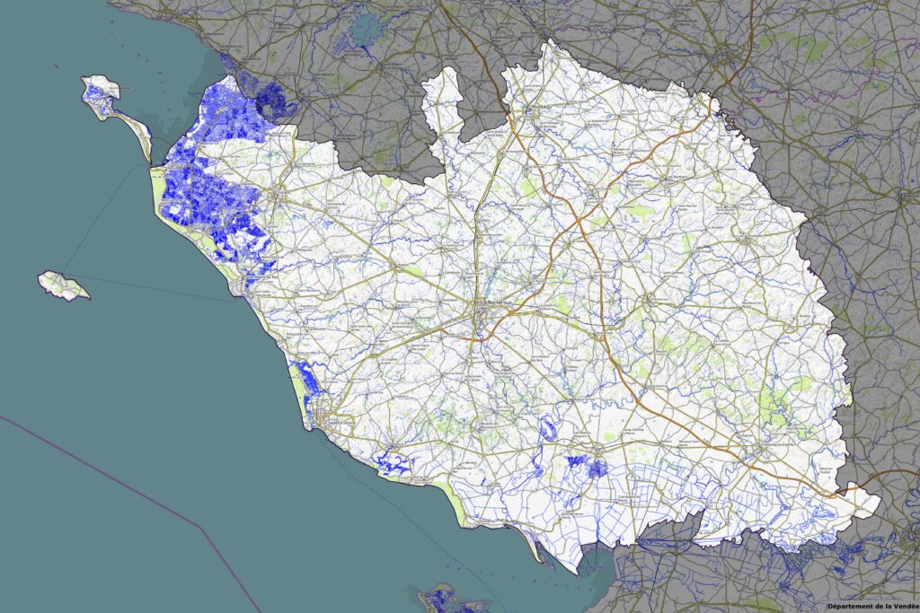 Carte physique du département de la Vendée.