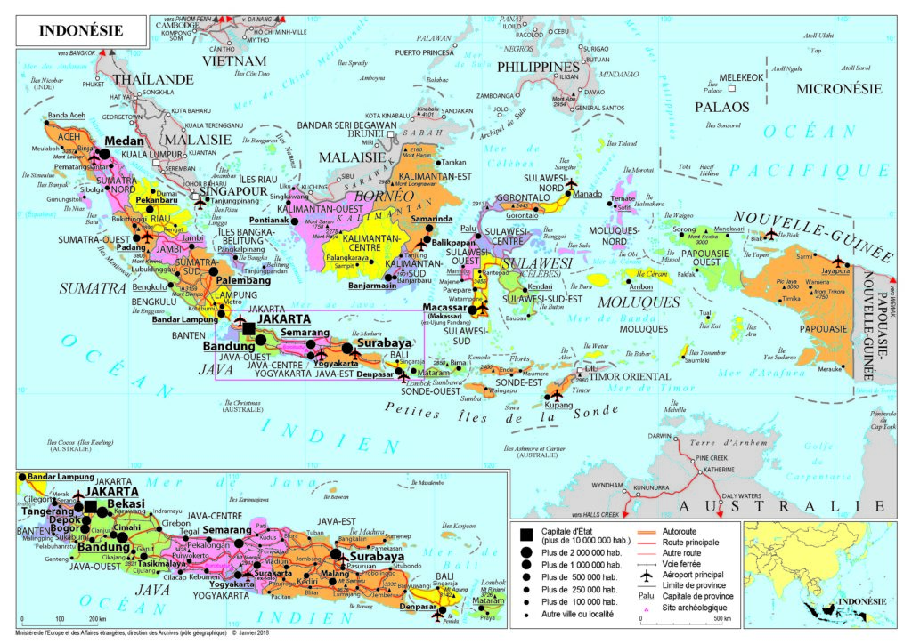 Carte politique de l’Indonésie.