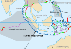 Carte de l'Indonésie montrant les plaques tectoniques.