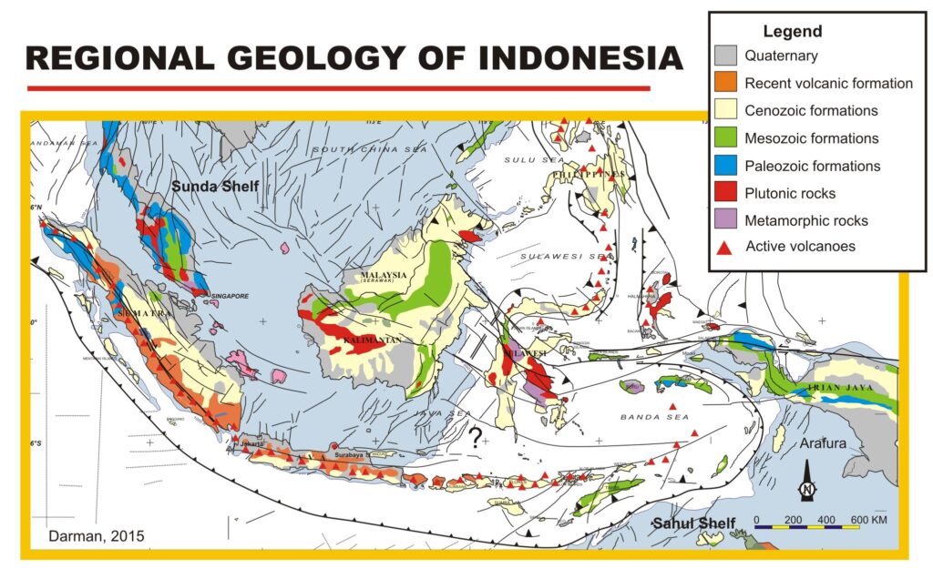 Carte géologique de l'Indonésie.