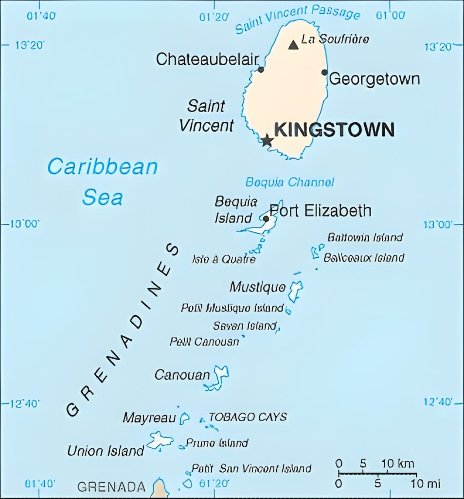 Carte des principales villes de Saint-Vincent-et-les Grenadines