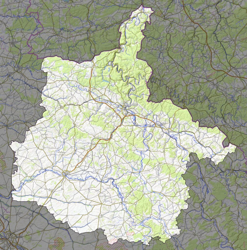 Carte physique du département des Ardennes.