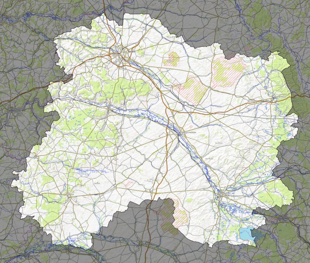 Carte physique du département de la Marne.