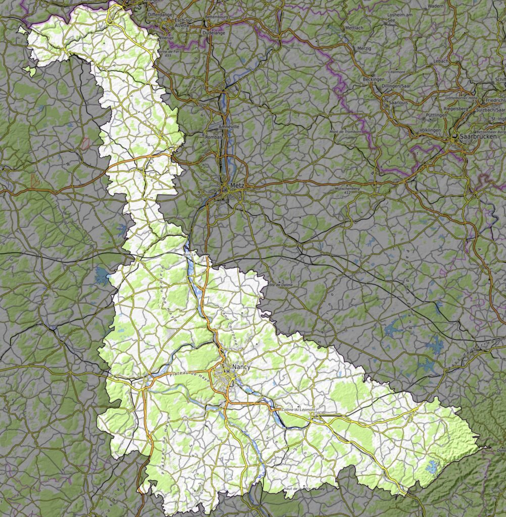 Carte physique du département de Meurthe-et-Moselle.