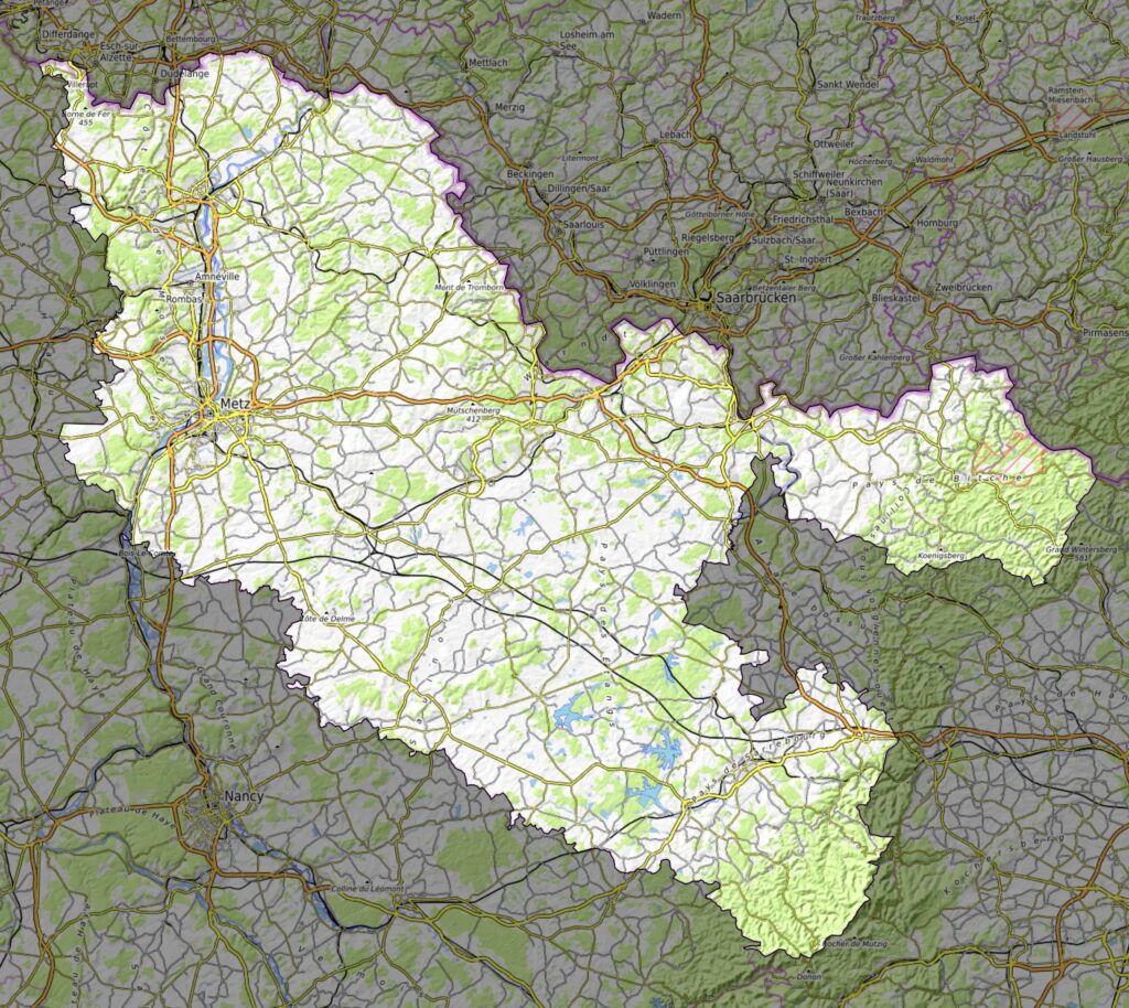 Carte physique du département de la Moselle.