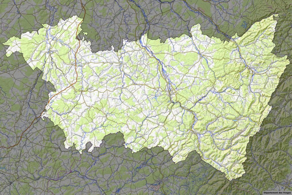 Carte physique du département des Vosges.