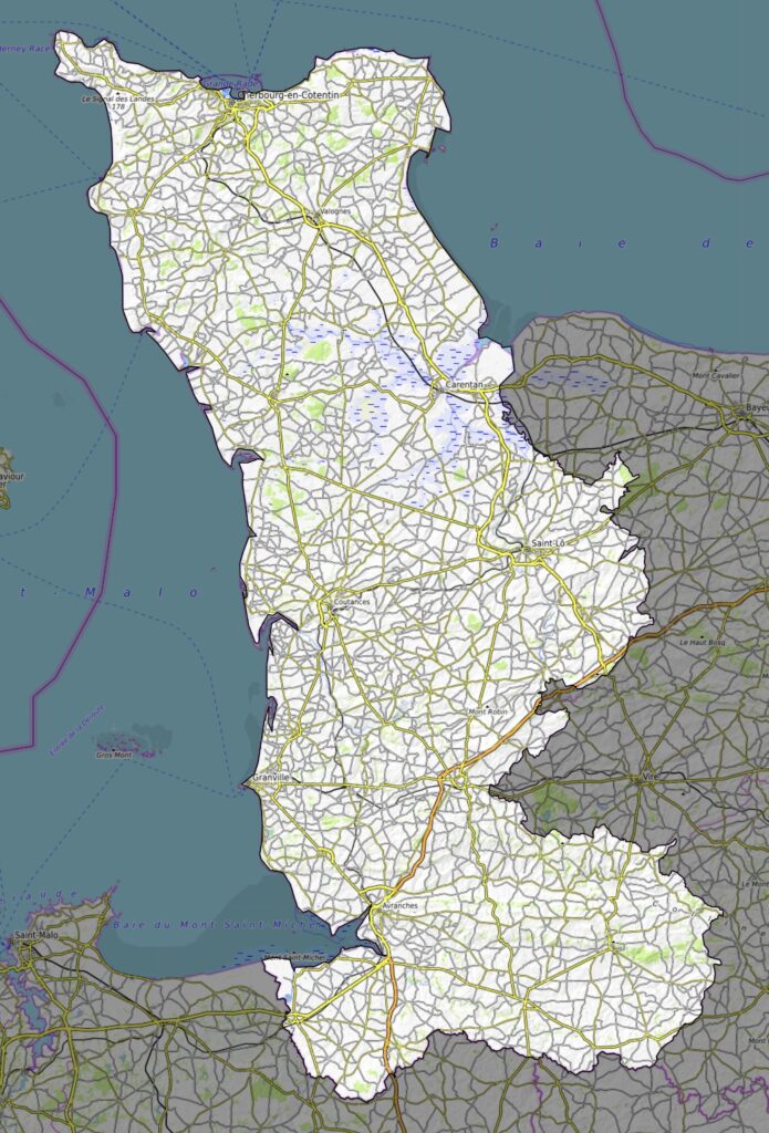 Carte physique du département de la Manche.